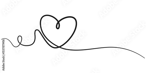 Heart shape outline, Continuous line icon, Hand drawn doodle heart. Stroke is editable so you can make it thin or thicker. Continuous seamless line art drawing, Continuous line drawing of heart