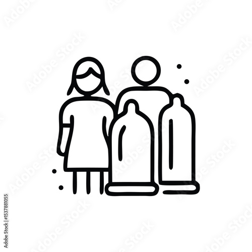 Illustration depicting a couple with condoms, representing safe sex practices and protection.