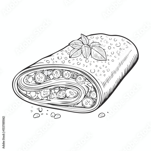 Lavash line drawing featuring smooth sketch-style strokes in a refined black and white vector design.