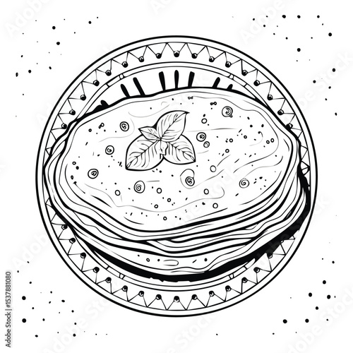 Chapati line drawing featuring smooth sketch-style strokes in a refined black and white vector design.