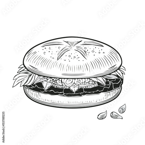 Cuban Bread line drawing featuring smooth sketch-style strokes in a refined black and white vector design.