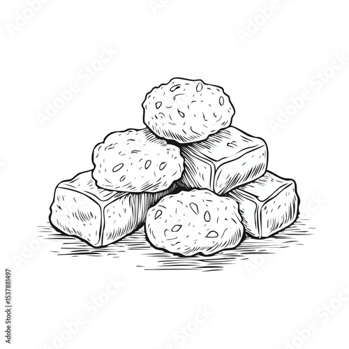 Chicken Nuggets line drawing featuring smooth sketch-style strokes in a refined black and white vector design.