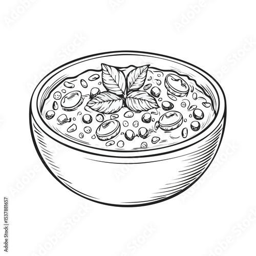 Chili Con Carne line drawing featuring smooth sketch-style strokes in a refined black and white vector design.