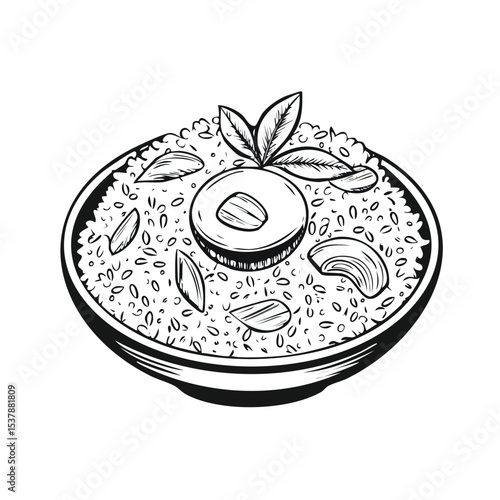 Kimchi Fried Rice line drawing featuring smooth sketch-style strokes in a refined black and white vector design.