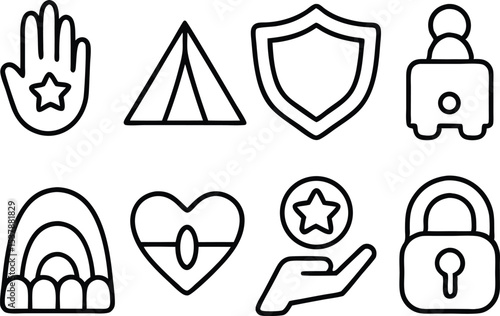 Outline icon set of safe spaces symbols isolated on transparent background
