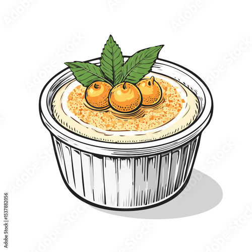 Crème Brûlée line drawing featuring smooth sketch-style strokes in a refined black and white vector design.
