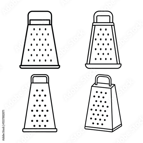 Vector illustration of four different graters depicted in a simple black outline style on white