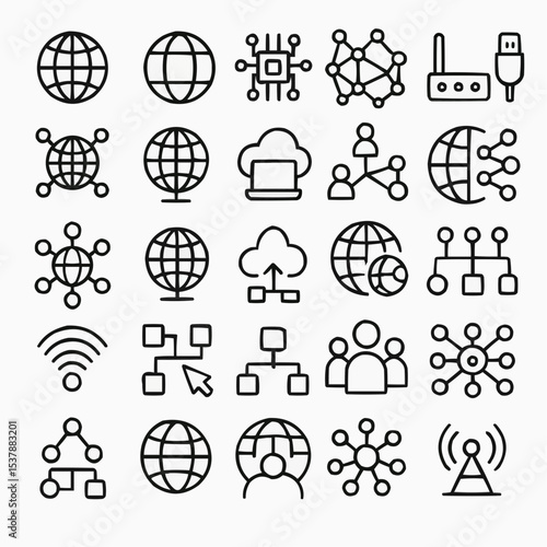 Set of 30 outline icons related to network, internet. Linear icon collection. Editable stroke. Vector illustration