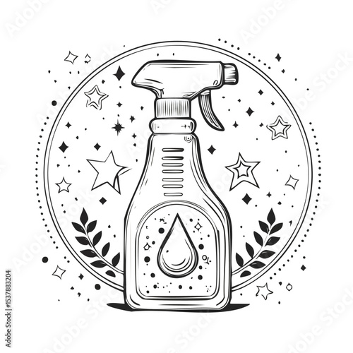 stain remover line drawing featuring smooth sketch-style strokes in a refined black and white vector design.