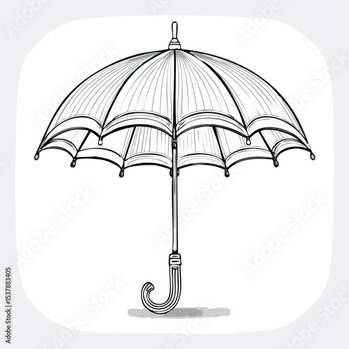 umbrella line drawing featuring smooth sketch-style strokes in a refined black and white vector design.
