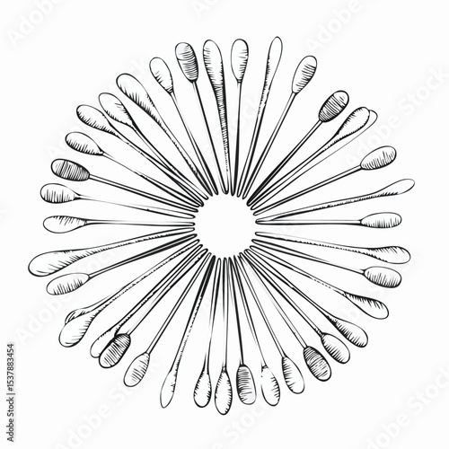 cotton swabs line drawing featuring smooth sketch-style strokes in a refined black and white vector design.