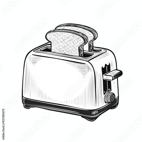 toaster line drawing featuring smooth sketch-style strokes in a refined black and white vector design.