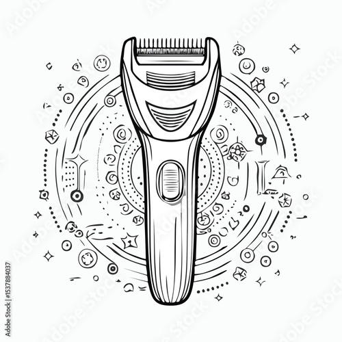 Lint remover line drawing featuring smooth sketch-style strokes in a refined black and white vector design.