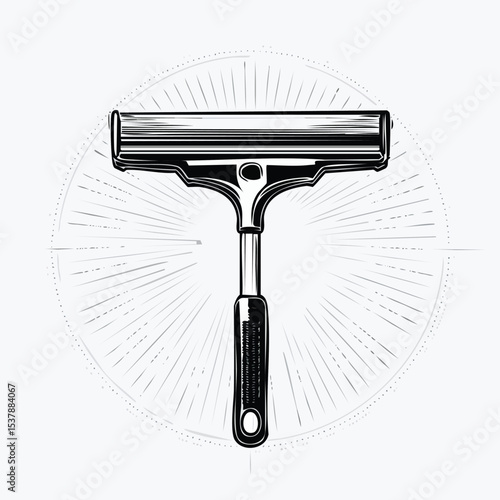 Window squeegee line drawing featuring smooth sketch-style strokes in a refined black and white vector design.