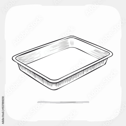 Paper tray line drawing featuring smooth sketch-style strokes in a refined black and white vector design.