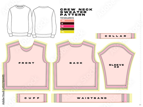 t shirt design template, garment sewing pattern, urban clothes pattern. different sizes, sweater sewing pattern, crew neck
