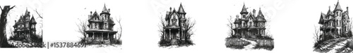 Haunted Victorian Mansion - Spooky Halloween House Illustration