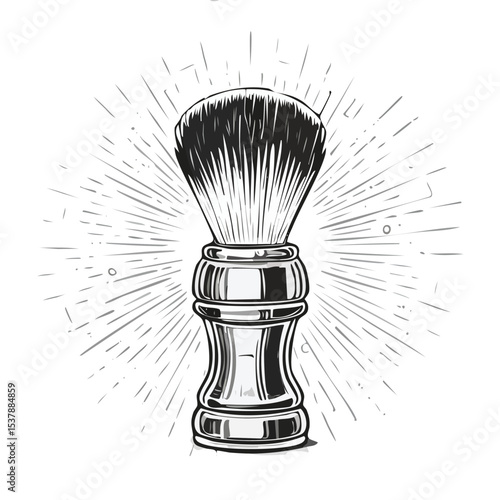 Shaving brush line drawing featuring smooth sketch-style strokes in a refined black and white vector design.