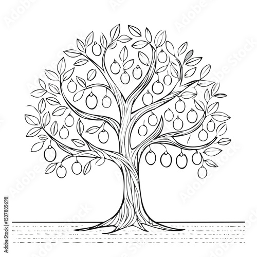 Plum Tree line drawing featuring smooth sketch-style strokes in a refined black and white vector design.