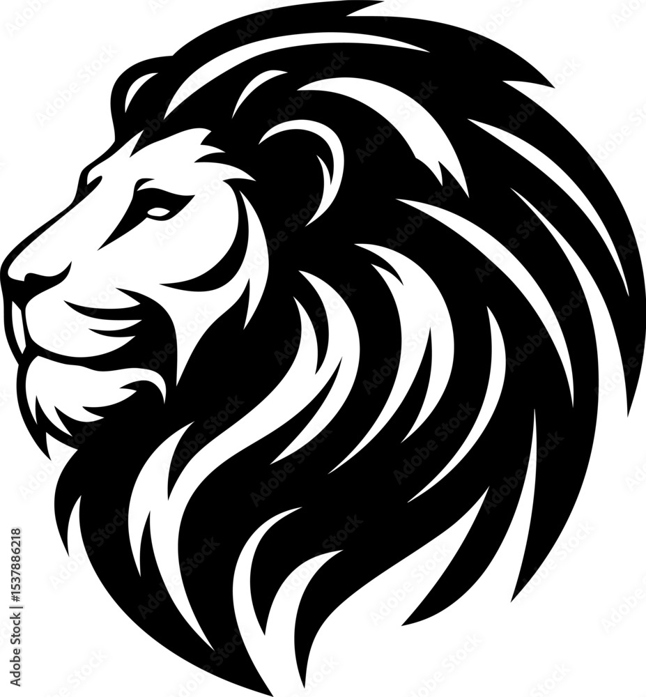 Majestic Lion Head Silhouette with Flowing Mane A Symbol of Strength Power and Regal Beauty Striking Wildlife Representation Majestic Lion Head Silhouette with Flowing Mane A Symbol of Strength Power and Regal Beauty Striking Wildlife Representation