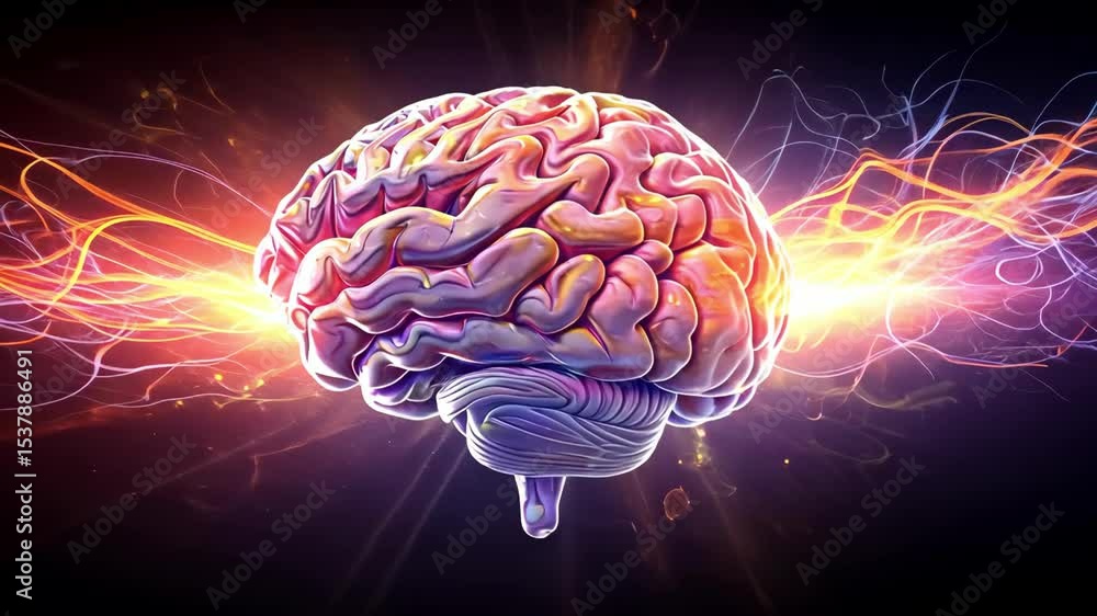 Illustration of human brain with neural activity Illustration of human brain with neural activity
