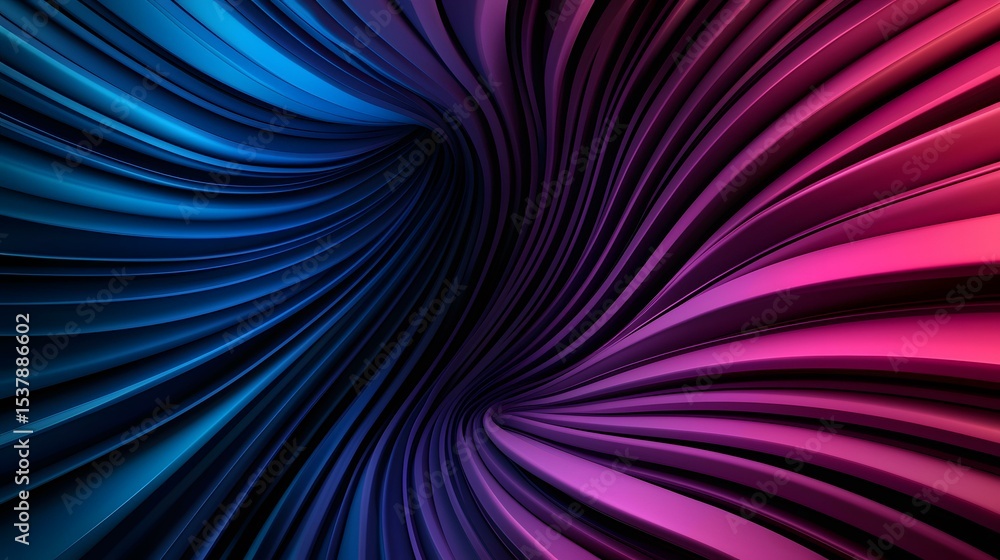Fototapeta premium The image contains a swirling vortex of parallel, curved lines that transition smoothly from shades of deep blue to vibrant purple.