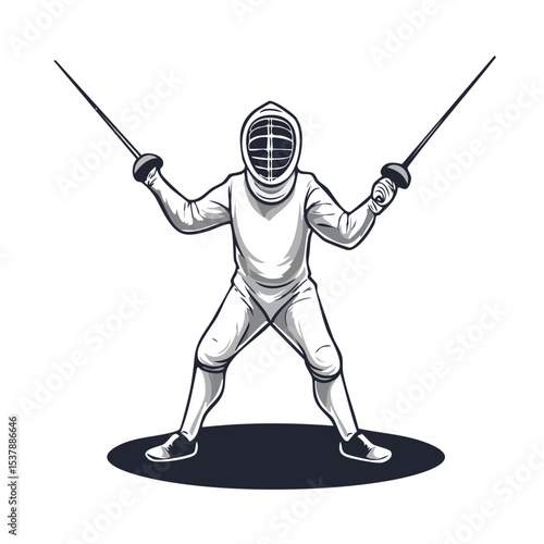 fencing line drawing featuring smooth sketch-style strokes in a refined black and white vector design.