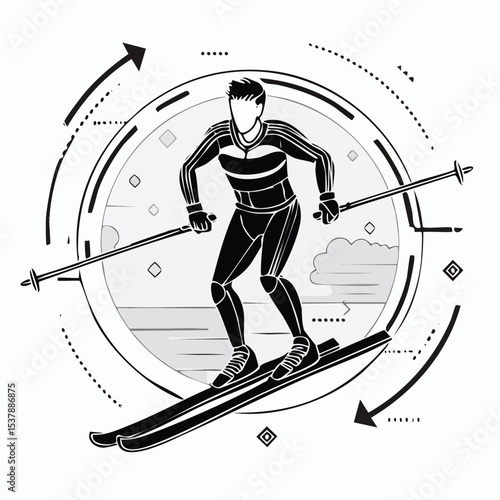 biathlon line drawing featuring smooth sketch-style strokes in a refined black and white vector design.