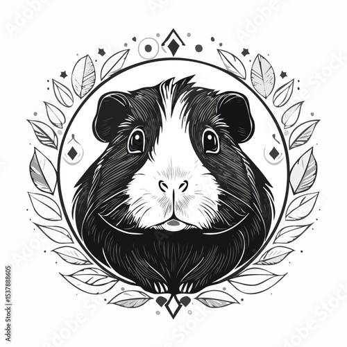 Guinea Pig line drawing featuring smooth sketch-style strokes in a refined black and white vector design.