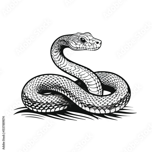 Sidewinder Rattlesnake line drawing featuring smooth sketch-style strokes in a refined black and white vector design.