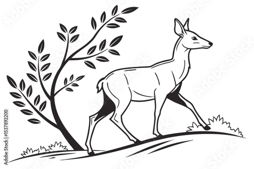 Elegant Deer Silhouette – Minimalist Wildlife Vector for Nature Themes