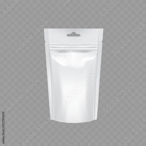 Blank White Doypack Pouch Mockup with Zipper .Vector
