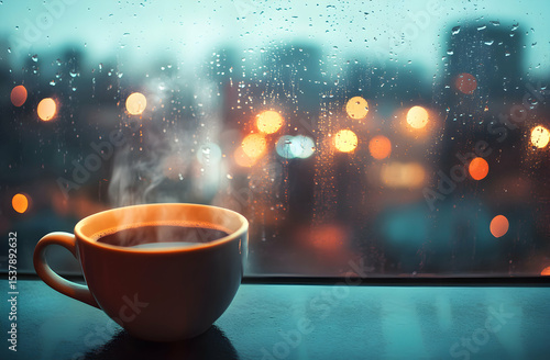 Rainy Night Coffee Window City Lights