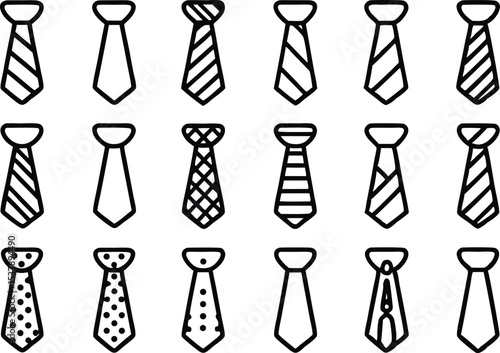 Collection of necktie and bow tie silhouettes isolated on transparent background