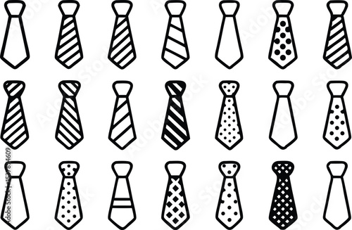 Collection of necktie and bow tie silhouettes isolated on transparent background