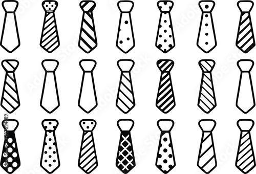 Collection of necktie and bow tie silhouettes isolated on transparent background