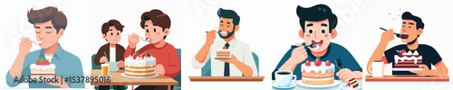 vector of a man eating a birthday cake
