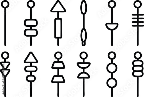 Outline icon set of skewers for grilling food a collection of isolated skewer icons on transparent background isolated on transparent background