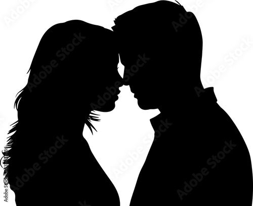Silhouette of a couple in love about to kiss on a white background image