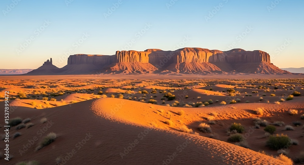 Naklejka premium Monument Valley at Golden Hour with Sand Dunes in Arizona