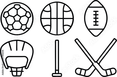 Outline icon set of team sports graphics for websites and applications