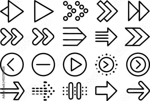 Outline icon set depicting time acceleration concepts for design projects