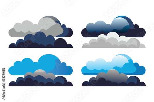 Cloud Types Vector Set Atmospheric Weather Icons on Isolated White Background.