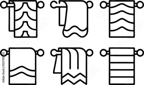 Outline icon set of towel racks for bathroom or laundry room design projects