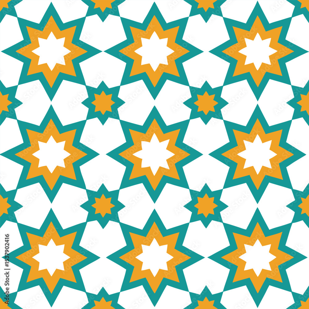 Islamic seamless pattern with geometric stars. Islamic seamless pattern with geometric stars.