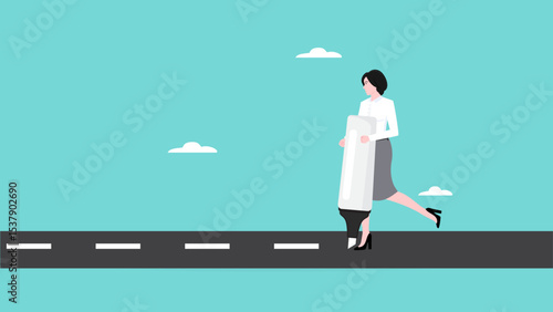 start new opportunity to achieve target or goals, create a new career path for business success, new strategy to reach career success, businessman makes road line marking using highlighter