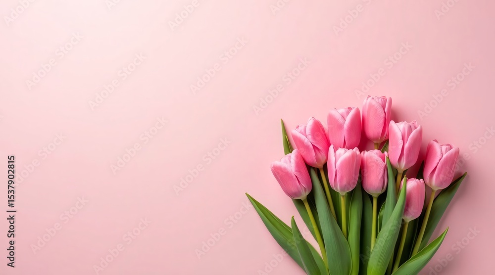 Fototapeta premium Bouquet of Pink Tulips on a Pink Background
