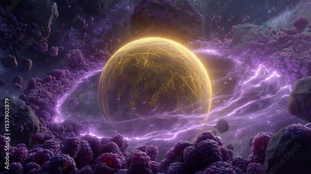 Glowing Planet with Cosmic Rings Glowing Planet with Cosmic Rings
