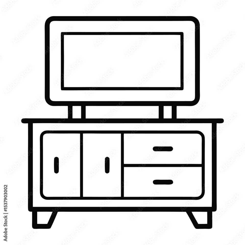 tv stand cabinet outline vector icon on white background. tv stand cabinet outline vector icon on white background.