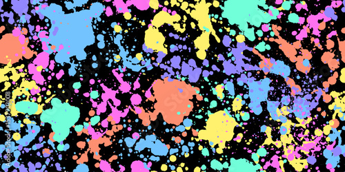 Seamless pattern with colorful spots, blobs. Abstract paint drops. Bright vibrant colors.